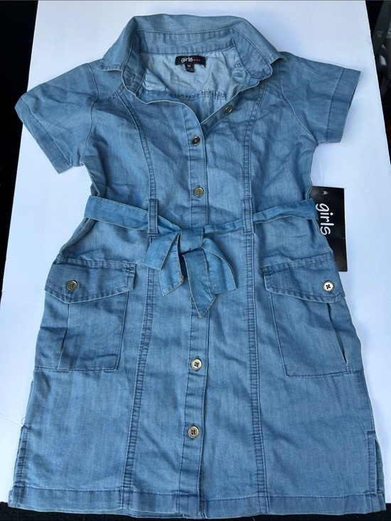 none Other - Girls 🩷🩷🩷Light Blue Denim Shirt Dress with Self-Tie Belt NWT